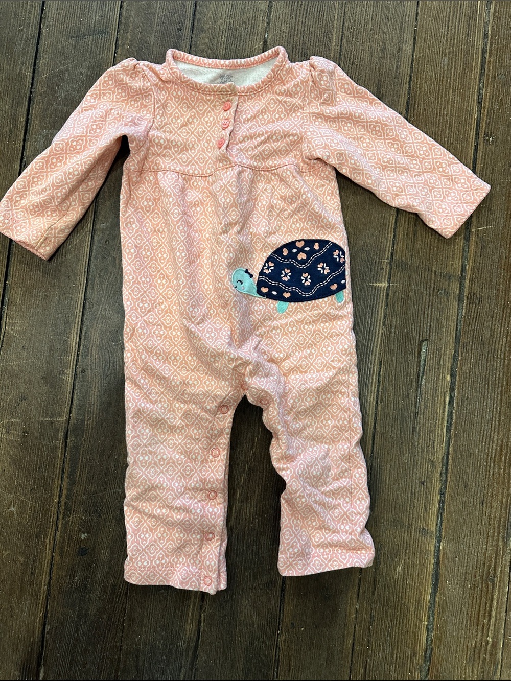 Pink Turtle Appliqué One-Piece Romper - Kids